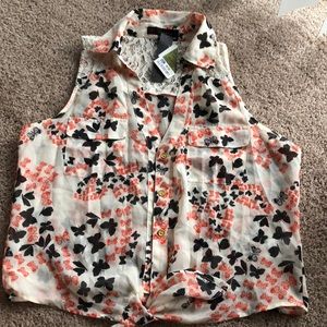 Butterfly Design Blouse with Tie Knot